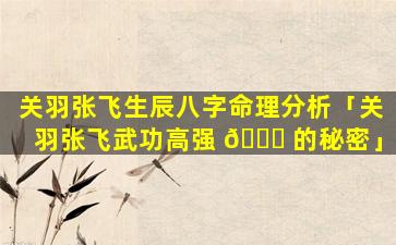 关羽张飞生辰八字命理分析「关羽张飞武功高强 🐒 的秘密」